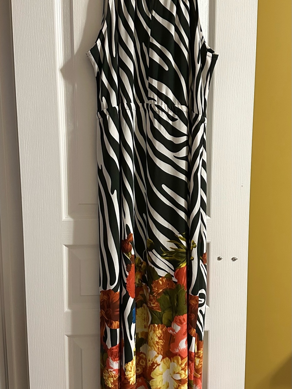 Jessica Black & White Zebra Print Maxi Dress with Floral Hem